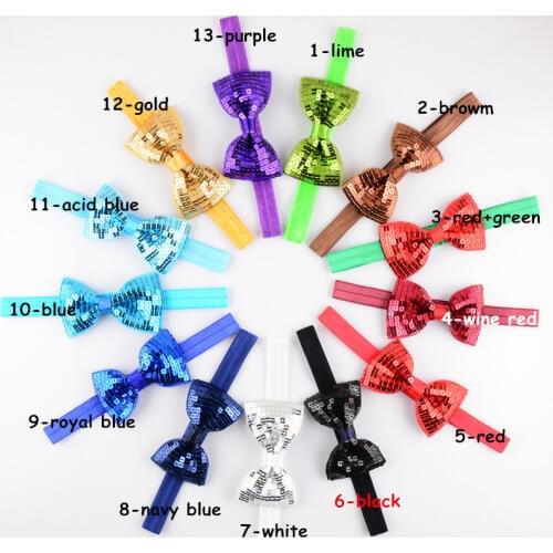 Girls Headbands With Big Bow 10pcs/lot 20C Embroidery Sequin Bows Headwear Christmas Gifts DIY Accessories FDA17