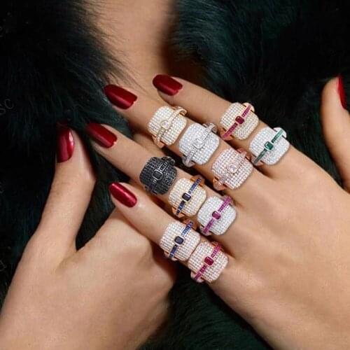 Blachette Luxury Trendy Design Statement Stackable Ring For Women Wedding Cubic Zircon Engagement Dubai Punk Bridal Finger