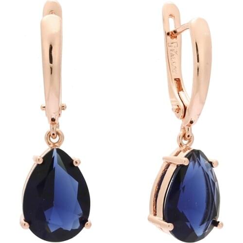 Luxury Long Drop Earring 585 Gold Color Fashion Jewelry Office Style Blue Cubic Zircon Women Earring