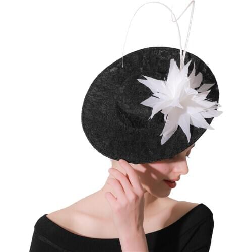 Black And White Wedding Hats Fascinators For Bride 30CM Big Cute Style Floral Dot Veil Bowler Hat Women Banquet Party Headwear