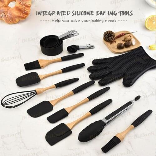Silicone Baking Utensils Cooking Accessories Pastry Tools Set Cake Spatula Scraper Natural Beech Wood Handles Elegant Cookware