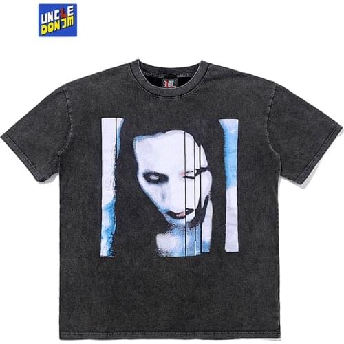 UNCLEDONJM Retro t shirt gothic graphic tees men streetwear high street oversized t shirt men clothing Tops Tees 1085