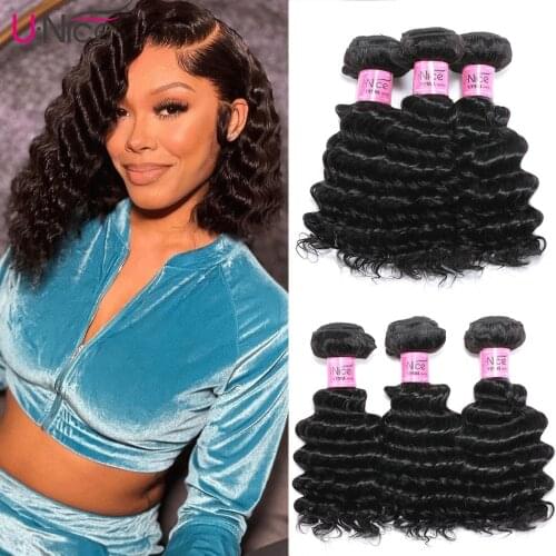 Unice Hair Deep Wave Bundles Natural Human Hair Extensions 100% Unprocessed Virgin Hair Short Brazilian Hair For Bob Style