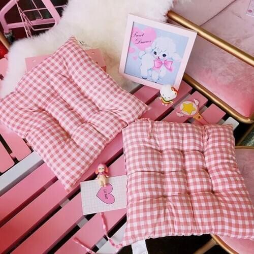 Japanese soft cute girl pink lattice cushion student dormitory office chair cushion in winter thickened soft cushion