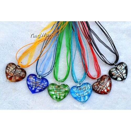 Yingwu Wholesale 12pcs Lot Handmade Murano Lampwork Glass Mix Color Beauty Heart Pendant Fit Necklace Hot Christmas gift