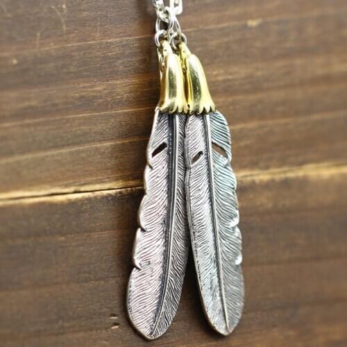 S925 Sterling Silver Jewelry Personality Feather Pendant Brass Eagle Sweater Chain Couple Vintage Thai Silver Pendant