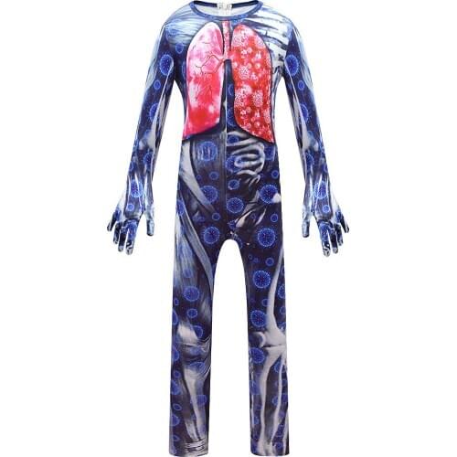 Funny Scary Halloween Costume for Kids Boys Cosplay Jumpsuit Creepy Skull Bodysuit Carnival Performance Child Clothing C41K159