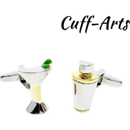 Cufflinks for Men Cocktail Shaker and Glass Martini Green Olive Cufflinks Gifts for Men Gemelos Spinki by Cuffarts C10434
