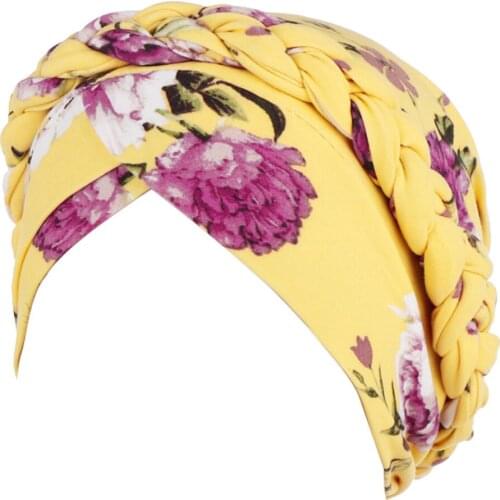 Women Floral Braid India Hat Muslim Ruffle Cap Dust-proof Good-looking flower Printing Headscarf Hat