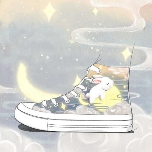 Women Rabbit Cartoon Print Canvas Shoes Brand Girls Cute Patchwork Thick Heel Sneakers Designer High Top Running Platform Shoes