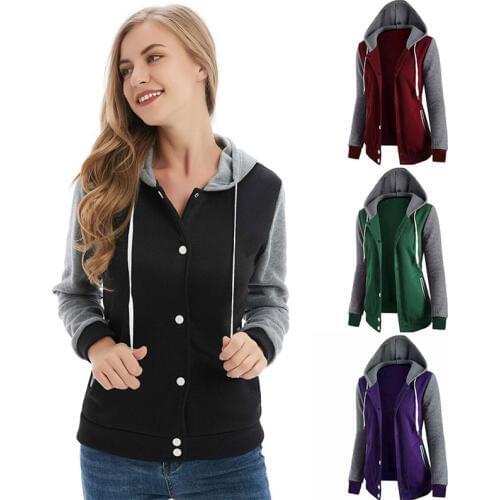 Female Hoodies Sweatshirt Autumn Winter Casual Long Sleeve Button Patchwork Hooded 2018 Warm Women Tracksuit Harajuku Streetwear