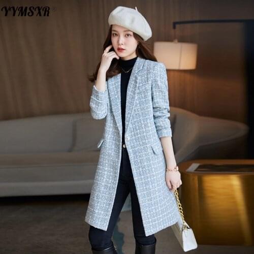 Plus Size Womens 2021 New Autumn and Winter High-quality Temperament Ladies Jacket Suit Plaid Long Blazer Office Coat Female