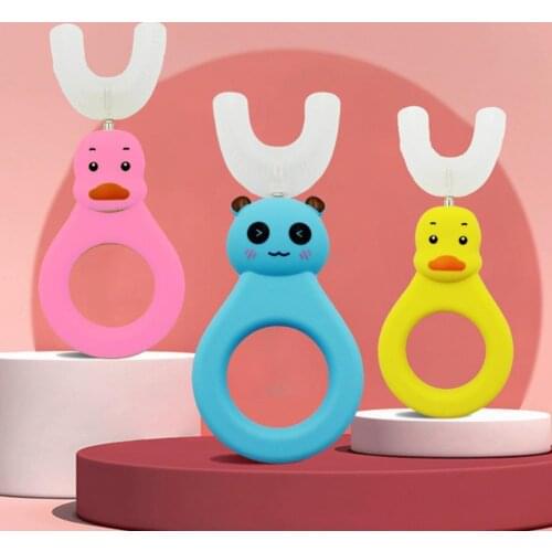 Baby Toothbrush Cartoon Shape Teeth Care Hand-Held Soft Bristle U-type Toothbrushes Tooth Cleaning Tool with Non-slip Handle
