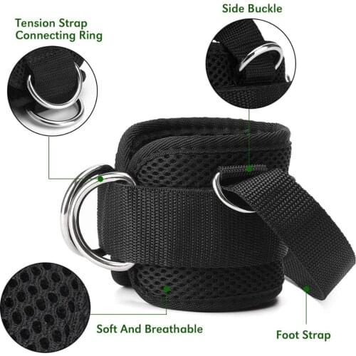 D-Ring Ankle Straps with Pedal Rope Achilles Tendon Support for Cable Machines Glute Leg Workouts Neoprene Padded Ankle Weights