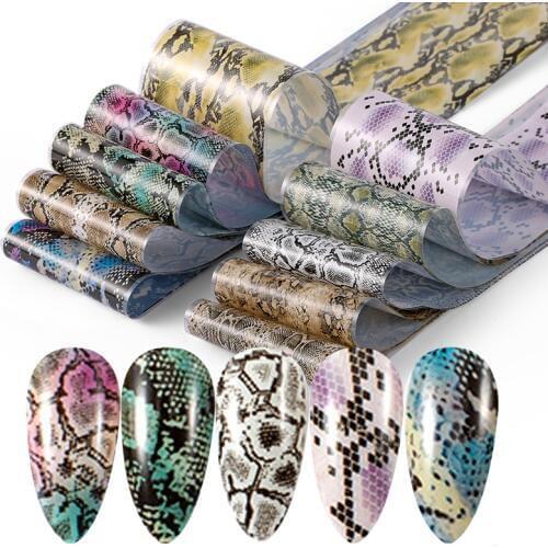 10pcs Snake Print Nail Foil Stickers Leopard Wild Animal Skin Designs Nail Art Transfer Foils Set Holographic Adhesive Wraps