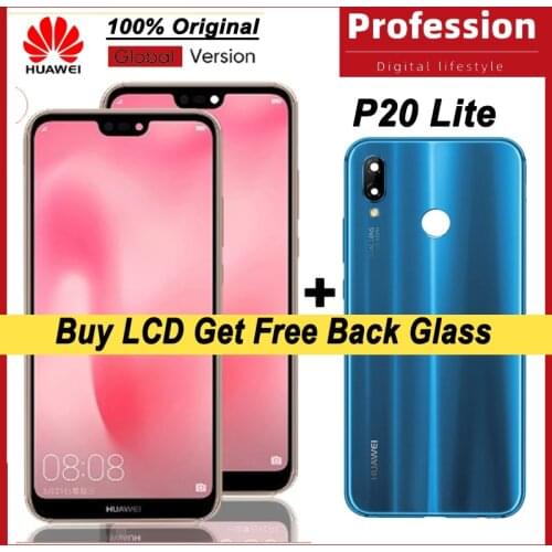 100% Original 5.84'' Display + Frame for Huawei P20 Lite Nova 3e LCD Touch Screen ANE-LX1 ANE-LX3 Repair Parts + Back Glass