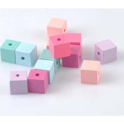 20pcs Mixed Square Pattern Wooden Cube Unfinished Geometric Natural Spacer Beads For Jewelry making DIY 15mm MT2028X
