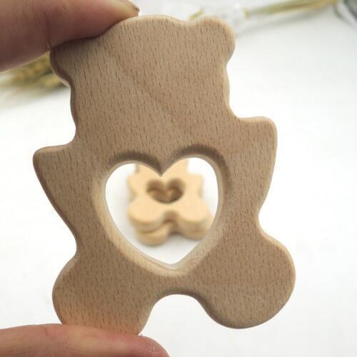 20PCS BEAR beech teether wood pendant for baby mother accessory HEART LOVE SGS SAFE SMOOTH BIG EA336