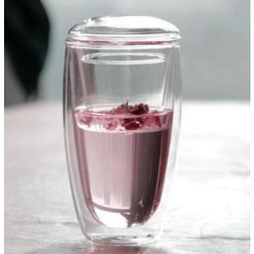 350/450ml Tea mug Manual Brief Drinkware Mugs Double Wall Glass for Tea Drinking Egg with Tea Infuser and Lid Transparent