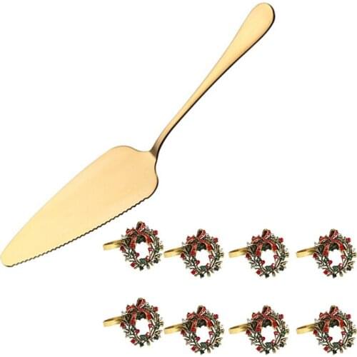 9 Pcs Kitchen Accessories: 1 Pcs Stainless Steel Triple-Cornered Cake Shovel & 8 Pcs Wreath Napkin Rings