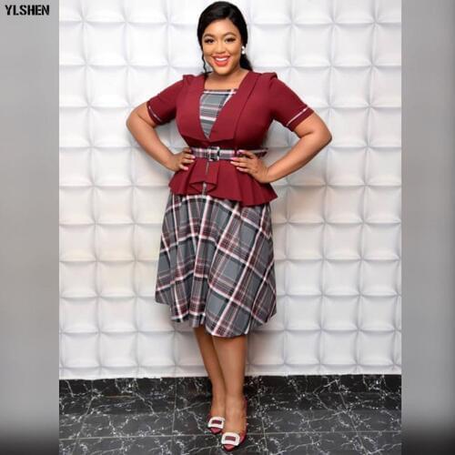 African Dresses for Women Dashiki Grid African Dress Clothing Bazin Ankara Dresses Fashion Elegant Style Ladies African Clothes