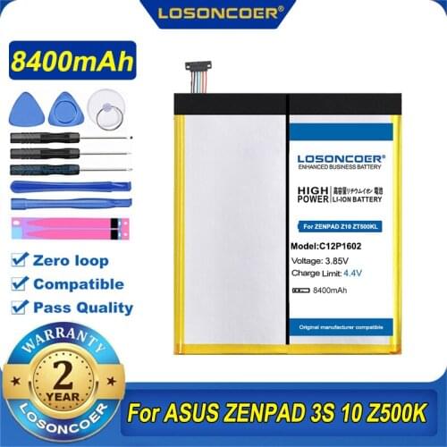 100% Original LOSONCOER 8400mAh C12P1602 Battery For ASUS ZENPAD 3S 10 Z500K Z10 Z500KL ZT500KL Z500KL-BK32S4 Z500KL-1A019A