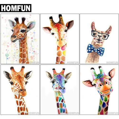 HOMFUN Full Square/Round Drill 5D DIY Diamond Painting "Animal giraffe" 3D Embroidery Cross Stitch 5D Home Decor Gift