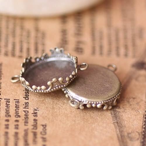 Free shipping!!! 200pcs bronze tone double ring imperial crown Picture Frame charms Pendants 15mm Cameo Cab settings