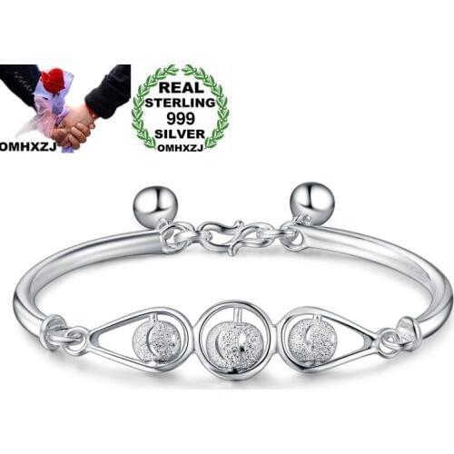 OMHXZJ Wholesale European Fashion Woman Girl Party Wedding Gift Lucky Beads S999 Sterling Silver Cuff Bangle BA03