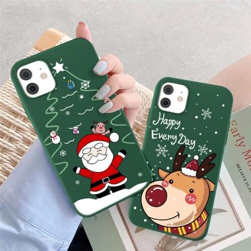 Soild Color Christmas Painting Phone Case For iPhone 13 12 11 Pro Max XS Max XR X 6 6S 7 8 Plus SE 2020 Cute Santa Claus Shell