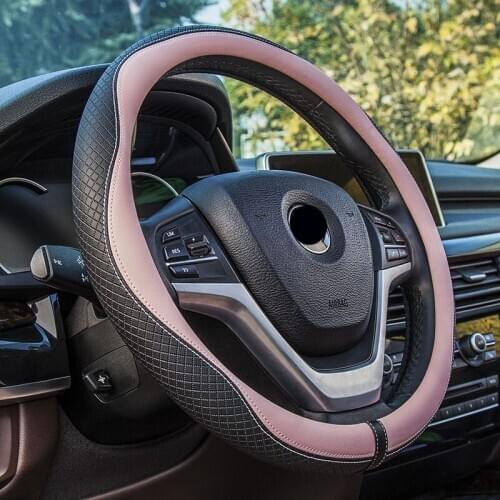 Steering Wheel Cover 37/38 cm 15 " Diameter Car Handle Cover Pink Car Accessories For girls diamond Wave pattern Leather New