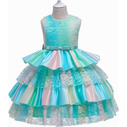 Colorful Lace Flower Girls Kids Dresses For Girls Princess Evening Party Dress Children Ballgown Christmas Costume 8 10 Year