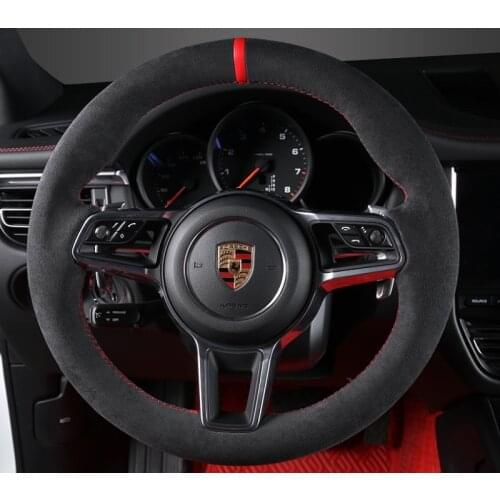 For Porsche 718 Taycan panamera Macan Cayenne DIY black suede interior steering wheel cover auto parts