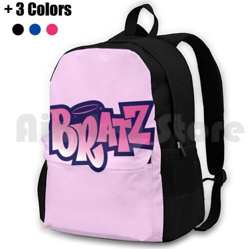Purple And Pink Bratz Logo Outdoor Hiking Backpack Riding Climbing Sports Bag Cartoon Pixelated Vinyl Aesthetic Vaporware