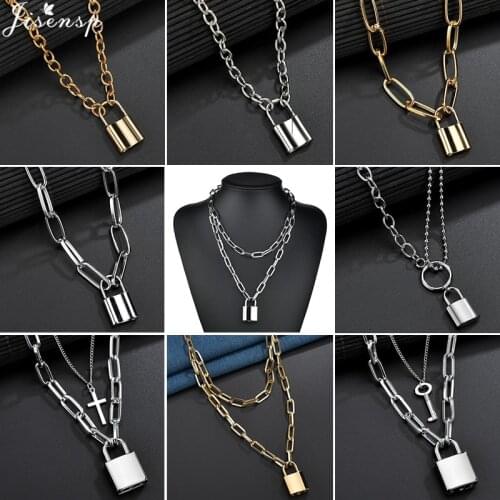 Jisensp Punk Simple Padlock Pendant Necklace Hip Hop Lock Necklace for Women Men Chunky Necklace Chain Best Couple Jewelry Gifts