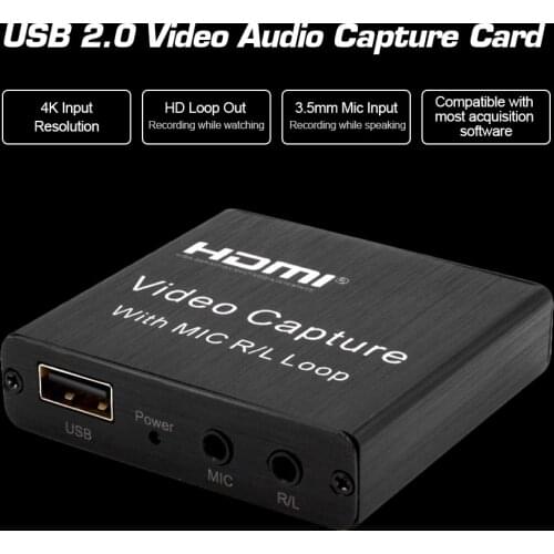 Video Audio Capture Card USB 2.0 HD 1080P 4K Video Converter HD Loop Out Mic Input Audio Out Plug and Play for Game Video