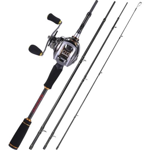 Sougayilang High Quality Baitcast Rod Reel Combo 4 Section M Power Carbon Fiber Fishing Rod 11+1BB Baitcasting Fishing Reel Kit