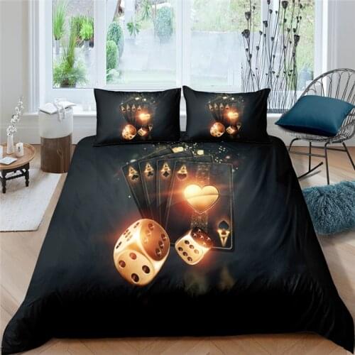 Luxury 3D Poker Dice Printed 2/3Pcs Bedding Set Card Game Duvet Cover With Pillowcase Home Textile Single Queen and King Size