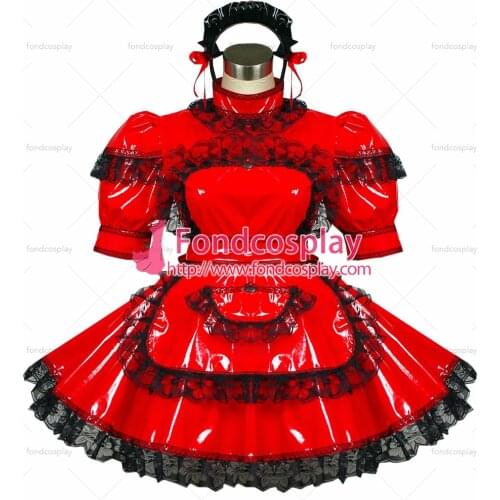 Sexy Sissy Maid Pvc Dress Red Lockable Uniform Cosplay Costume Tailor-made[G432]
