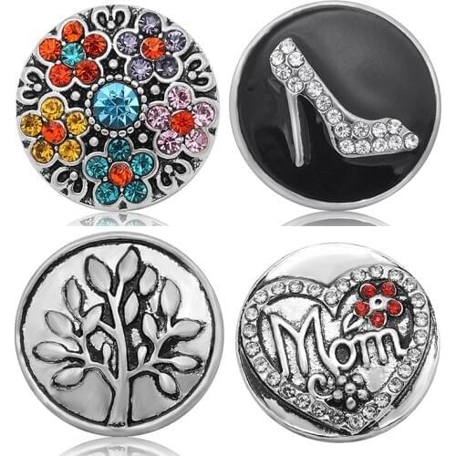 Beauty Rhinestone Flowers Life tree Mom High heels 18mm snap buttons fit DIY snap jewelry bracelets wholesale