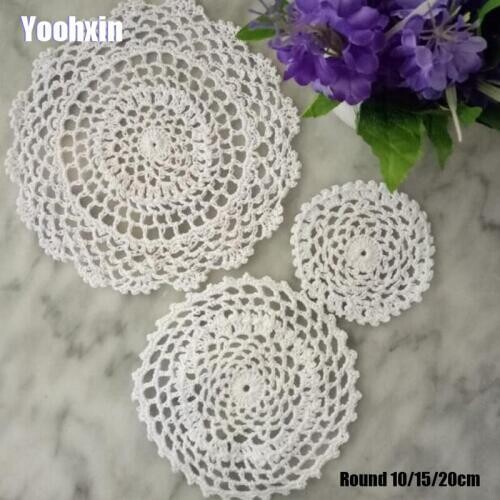 HOT Round Lace cotton table place mat Handmade pad Cloth crochet wedding placemat cup mug tea coffee dish coaster doily kitchen