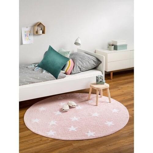Nordic Pink Round Carpet for Kid Room Star Pattern Bedroom Big Area Rug Living Room Soft Kid Play Floor Mat Cute Girl Decor Mat