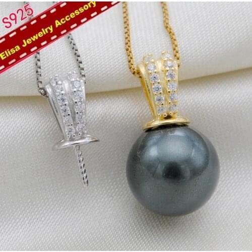 Micro Zircon Pearl Pendant Holder S925 Sterling Silver Pearl Pendant Settings DIY Handmade Craft Silver&Gold Color 3Pieces/Lot