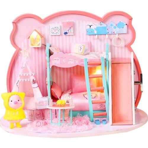 Doll House Furniture Wooden Miniature DIY Kit with Dust Cover Music Box Assemble Crafts Toy Best Birthday Gift For Children Girl