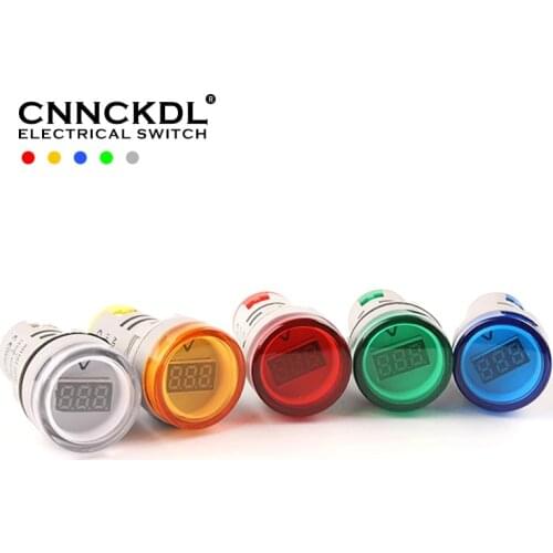 22mm DIY Mini Small Digital Voltmeter Round AC20-500V/DC5-60V Voltage Tester Meter Monitor Power LED Indicator Pilot Lamp Light