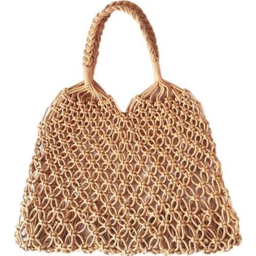 Fashion Popular Woven Bag Mesh Rope Weaving Tie Buckle Reticulate Hollow Bag No Lined Net Shoulder Bag