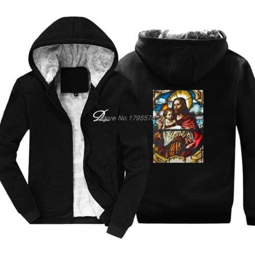 Winter Men Cotton Keep warm Hoodie Machine Jesus Christ Hoodie Cool Jackets Tops Harajuku Streetwear Sweatshirt