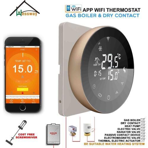 2 in 1 Aluminum alloy wall mount water boiler thermostat WIFI Temperature Controls for dry contac,Passive connection,radiator