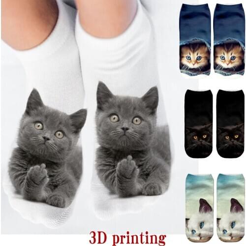 Hot Selling 3D Print Cat Face Cute socks Women Cartoon Kitten Unisex Short Socks Creative Colorful Happy Low Ankle Funny Socks