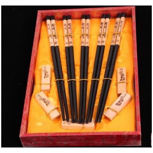 New 5pairs Chinese Handmade Vintage Wooden Chopsticks And Brackets Gift Set